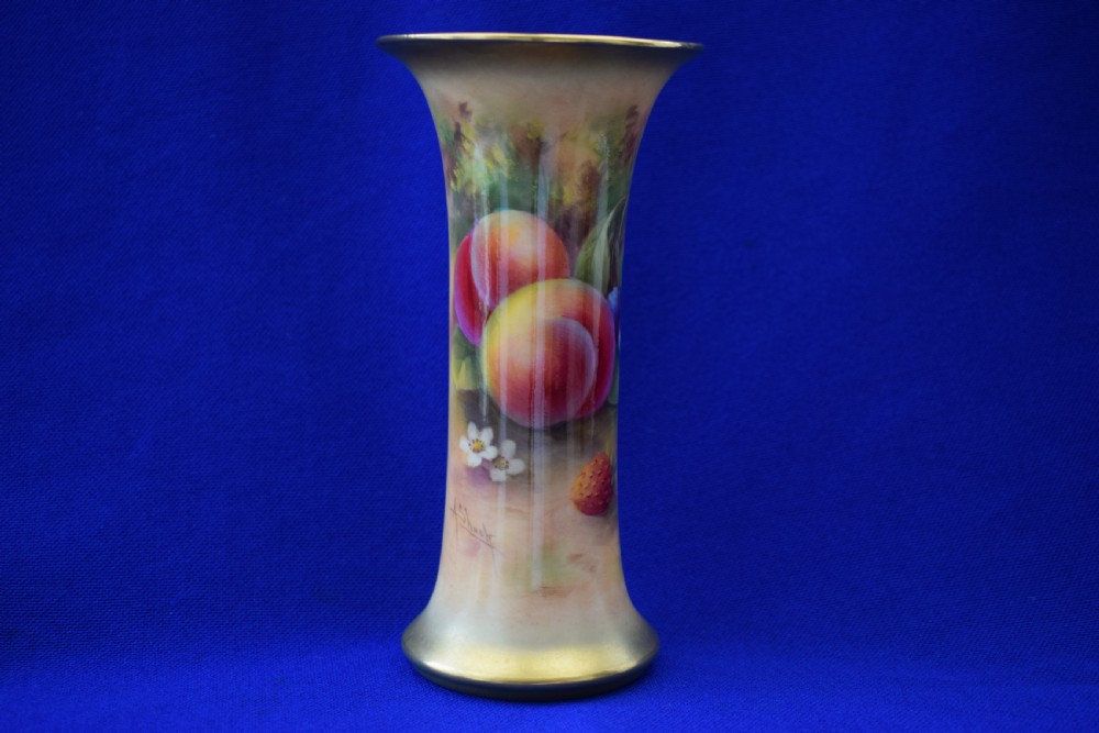 Royal Worcester painted fruit spill vase signed A Shuck