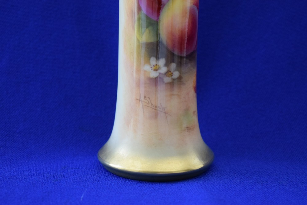 Royal Worcester painted fruit spill vase signed A Shuck View IV