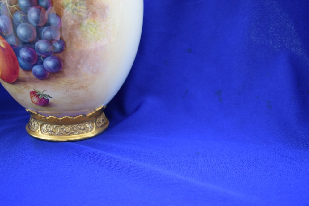 Royal Worcester large pair of painted fruit 3 piece pot pourri vases by Ayrton. View V