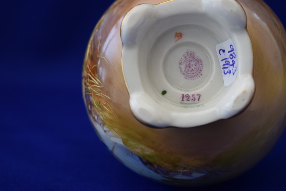 Royal Worcester vase, storks signed Walter Powell View V