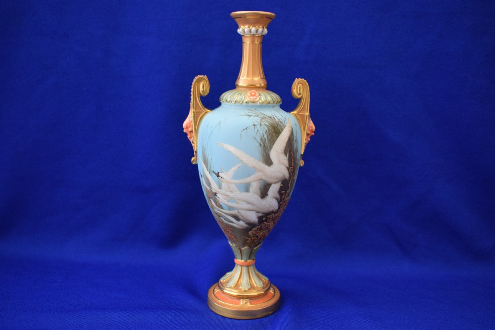 Royal Worcester vase decorated swans by Charles Baldwyn