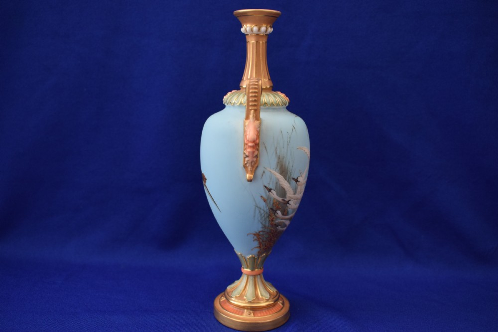 Royal Worcester vase decorated swans by Charles Baldwyn View III