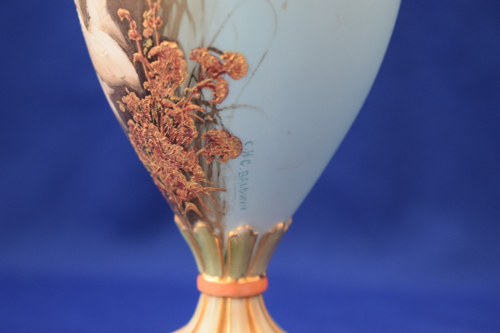 Royal Worcester vase decorated swans by Charles Baldwyn View IV