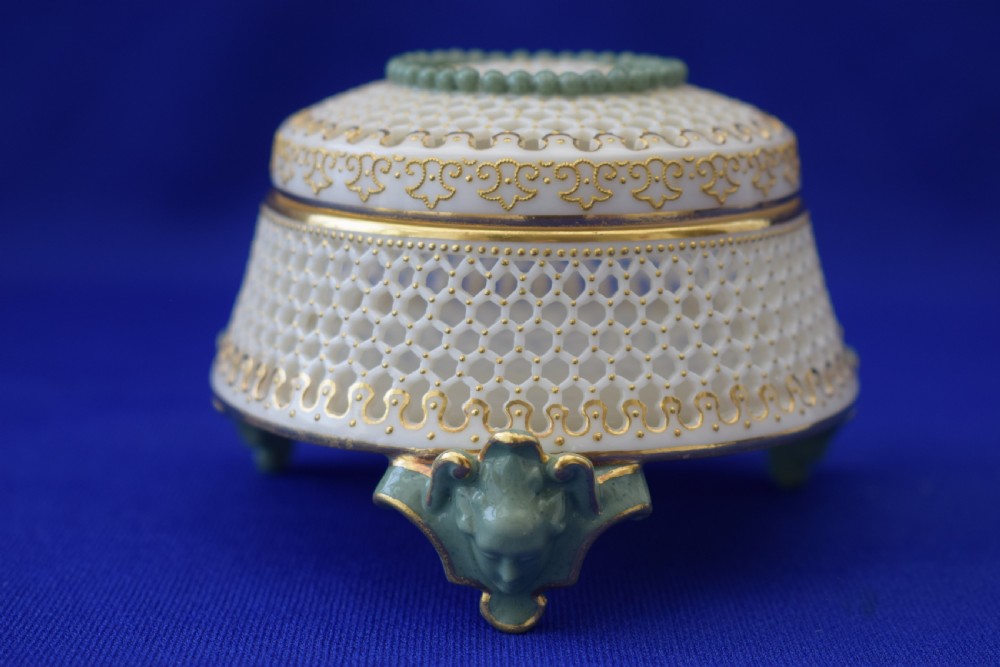 Royal Worcester reticulated candy box and cover by George Owen View II