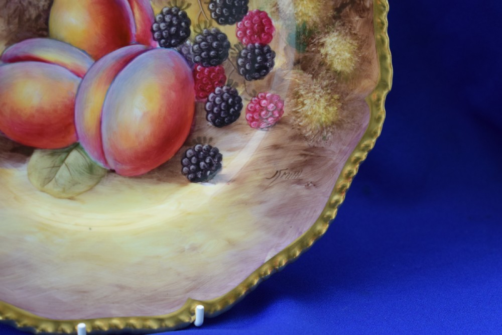 Pair of Royal Worcester large size dinner plates painted fruit 10.75