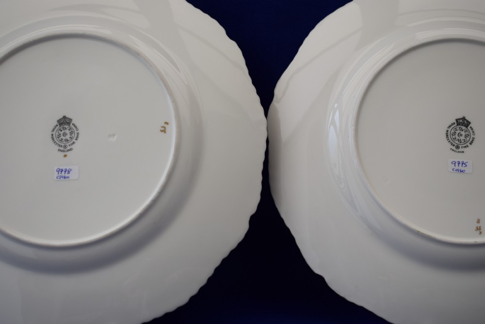 Pair of Royal Worcester large size dinner plates painted fruit 10.75