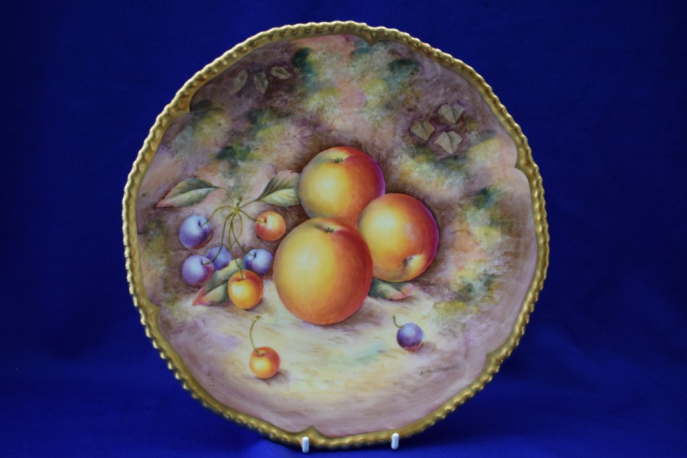 Royal Worcester rope edge bread and butter plate painted fruit