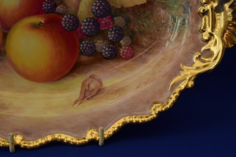 Royal Worcester painted fruit shell handle dessert dish View II