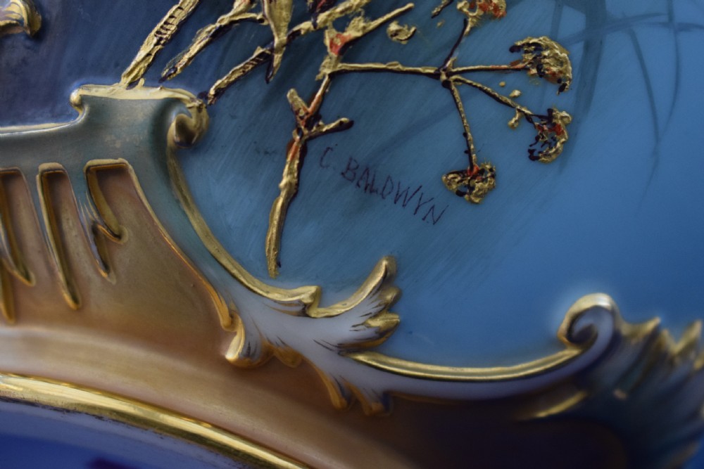 Royal Worcester pot pourri vase and cover decorated with swans signed Baldwyn View VI