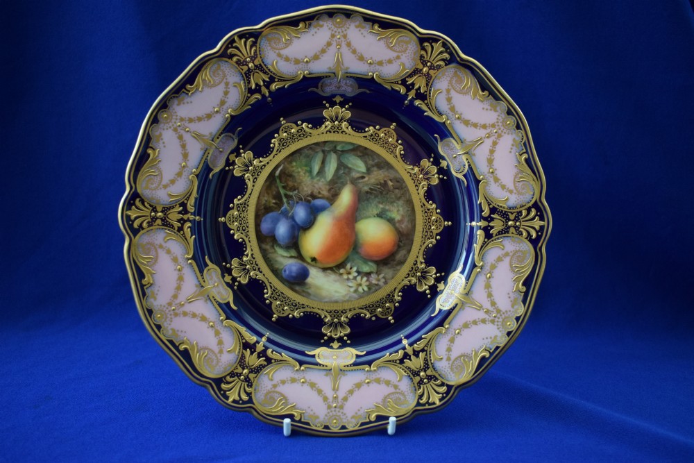 Royal Worcester painted fruit dessert service plate signed R Sebright