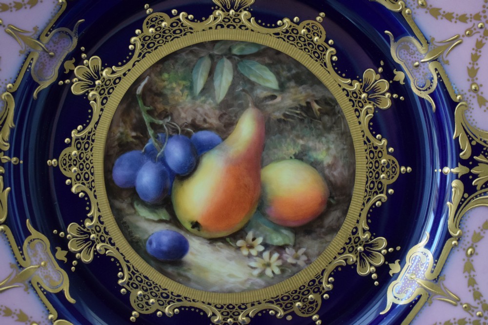 Royal Worcester painted fruit dessert service plate signed R Sebright View II