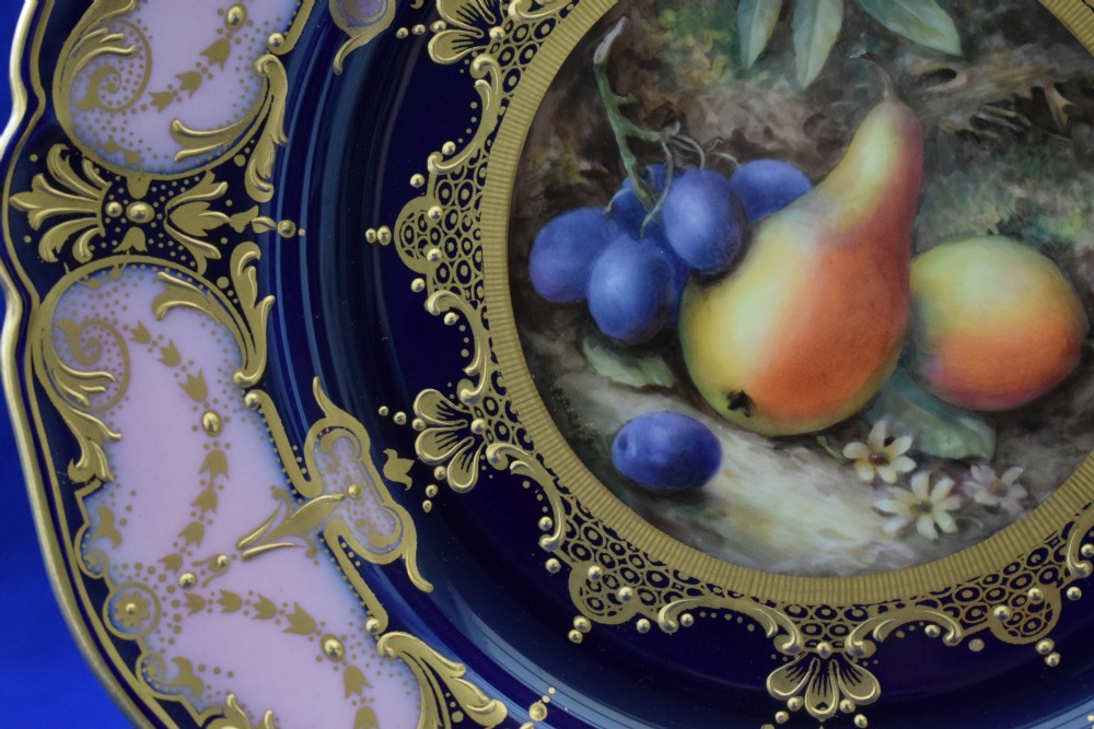 Royal Worcester painted fruit dessert service plate signed R Sebright View III