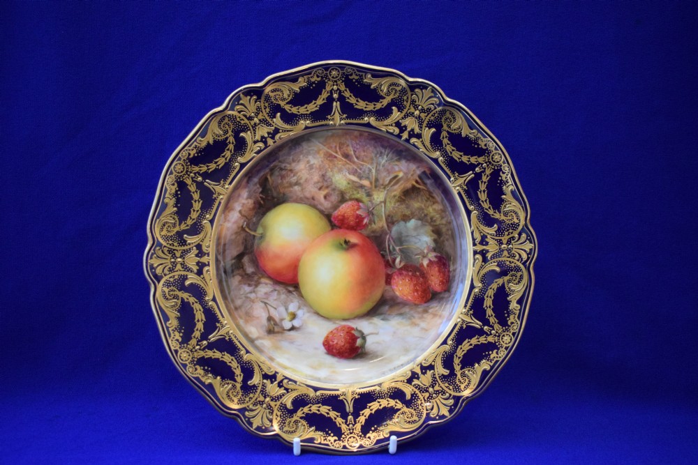 Royal Worcester painted fruit dessert plate signed Sebright