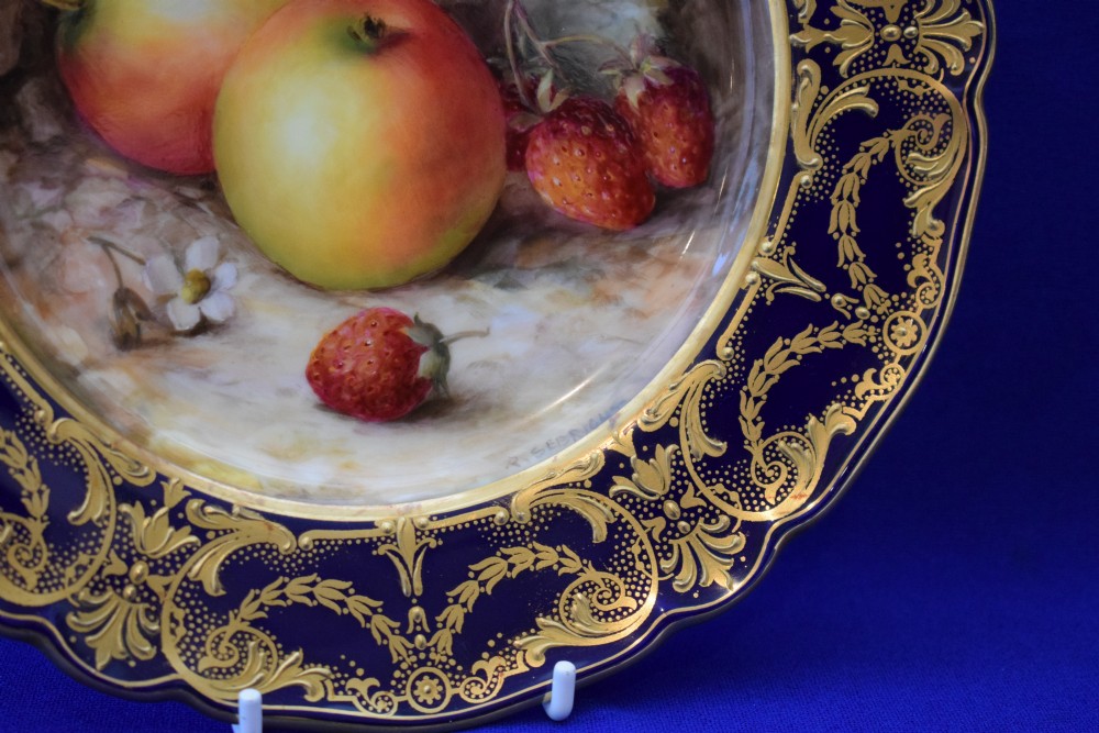 Royal Worcester painted fruit dessert plate signed Sebright View II