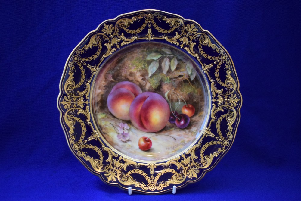 Royal Worcester dessert plate decorated painted fruit by Sebright