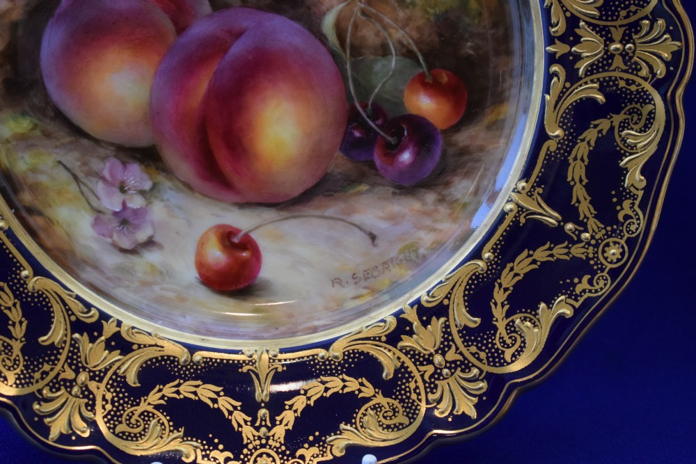Royal Worcester dessert plate decorated painted fruit by Sebright View II
