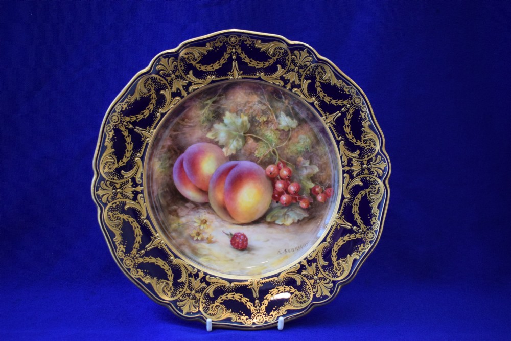 Royal Worcester dessert plate decorated painted fruit by Richard Sebright