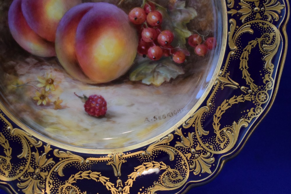 Royal Worcester dessert plate decorated painted fruit by Richard Sebright View II