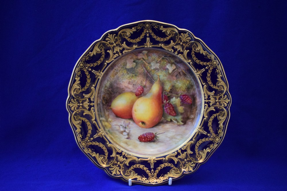 Royal Worcester dessert plate decorated painted fruit by Sebright