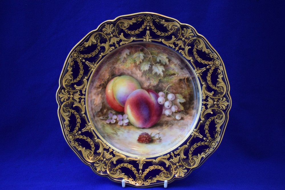 Royal Worcester dessert plate deorated painted fruit by Sebright