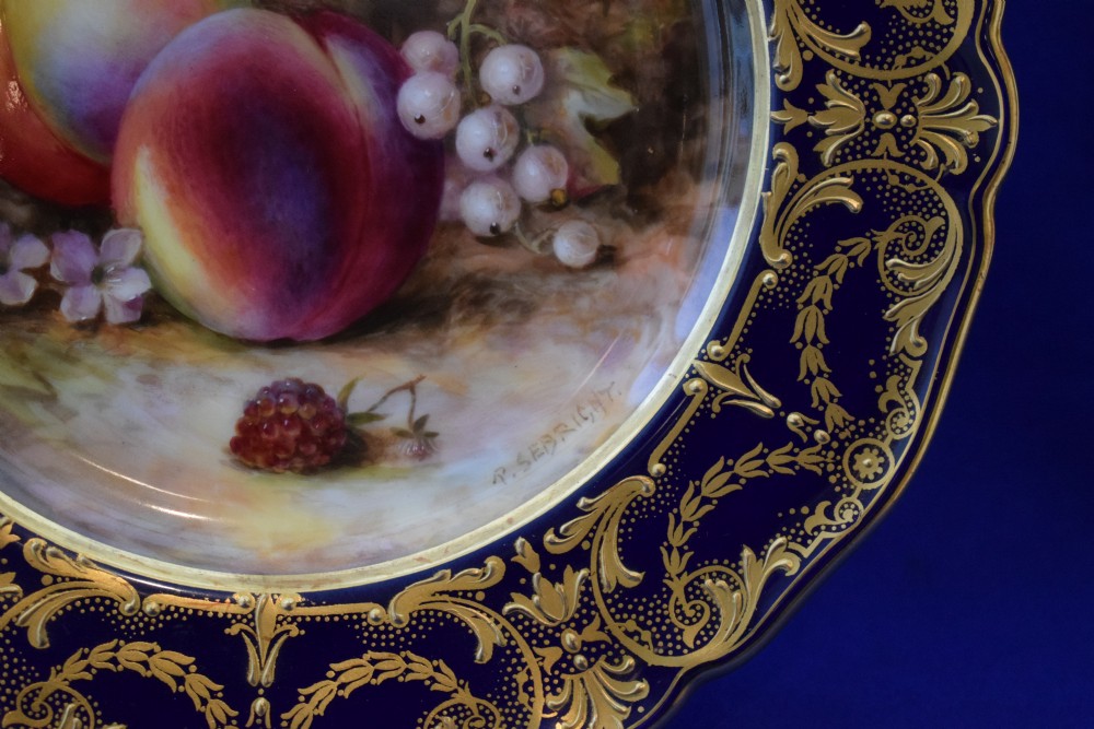 Royal Worcester dessert plate deorated painted fruit by Sebright View II