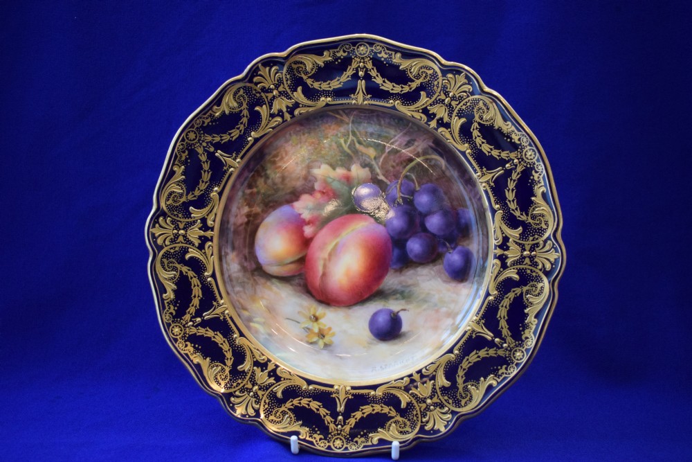Royal Worcester desset plate decorated painted fruit by Sebright