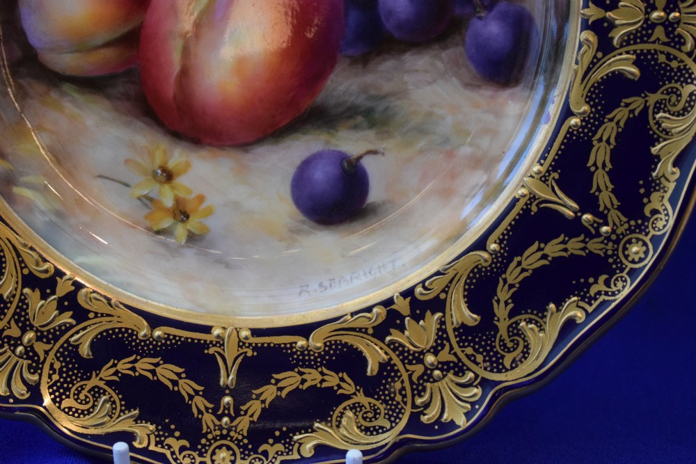 Royal Worcester desset plate decorated painted fruit by Sebright View II