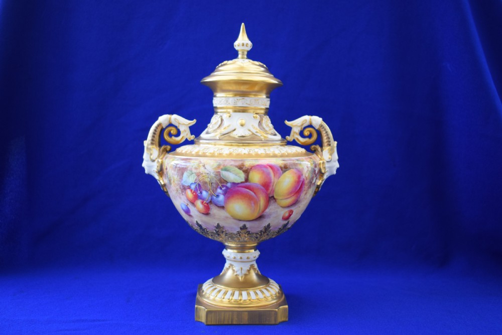 Royal Worcester painted fruit vase and cover signed Freeman