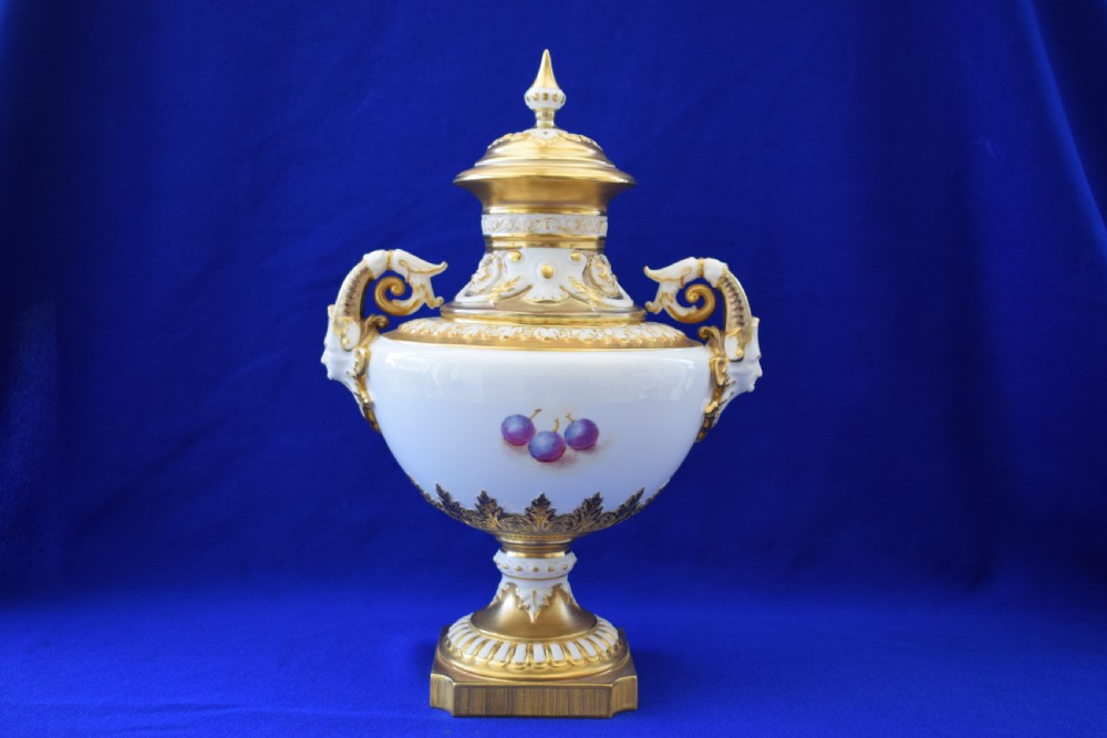 Royal Worcester painted fruit vase and cover signed Freeman View II