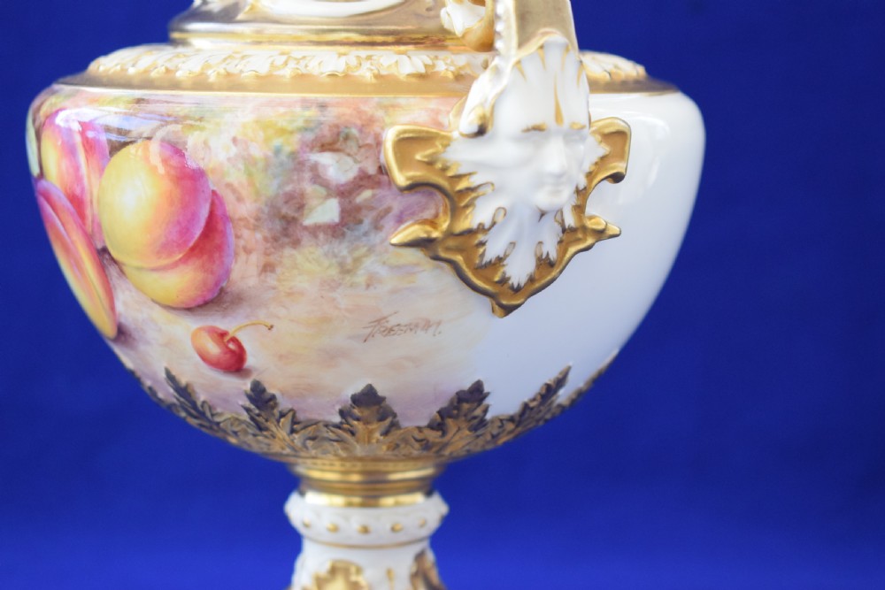 Royal Worcester painted fruit vase and cover signed Freeman View III