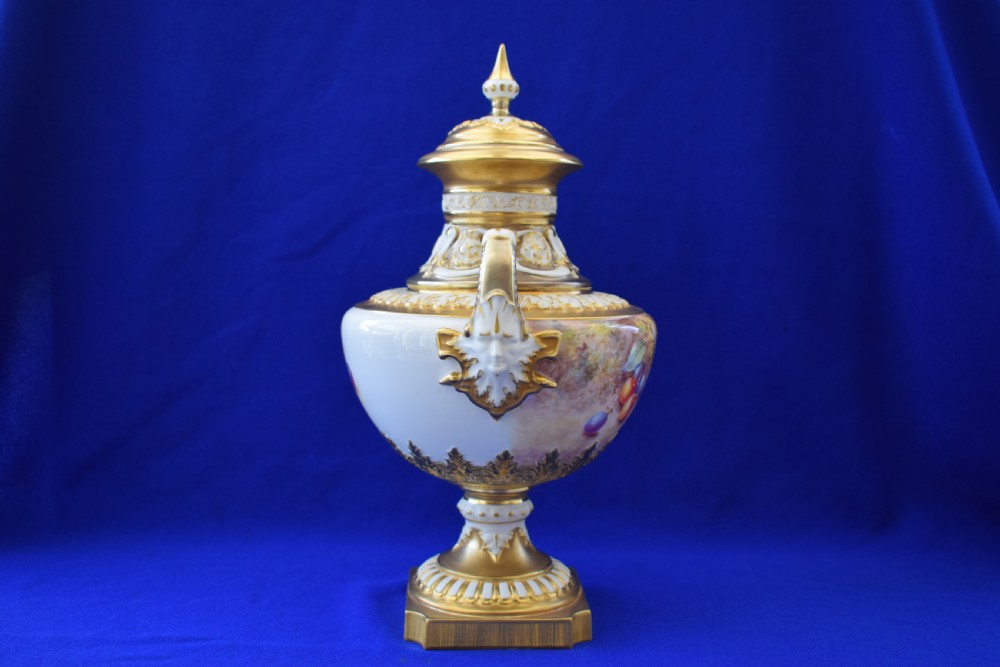 Royal Worcester painted fruit vase and cover signed Freeman View IV