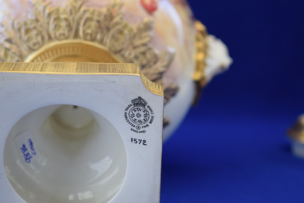 Royal Worcester painted fruit vase and cover signed Freeman View VI