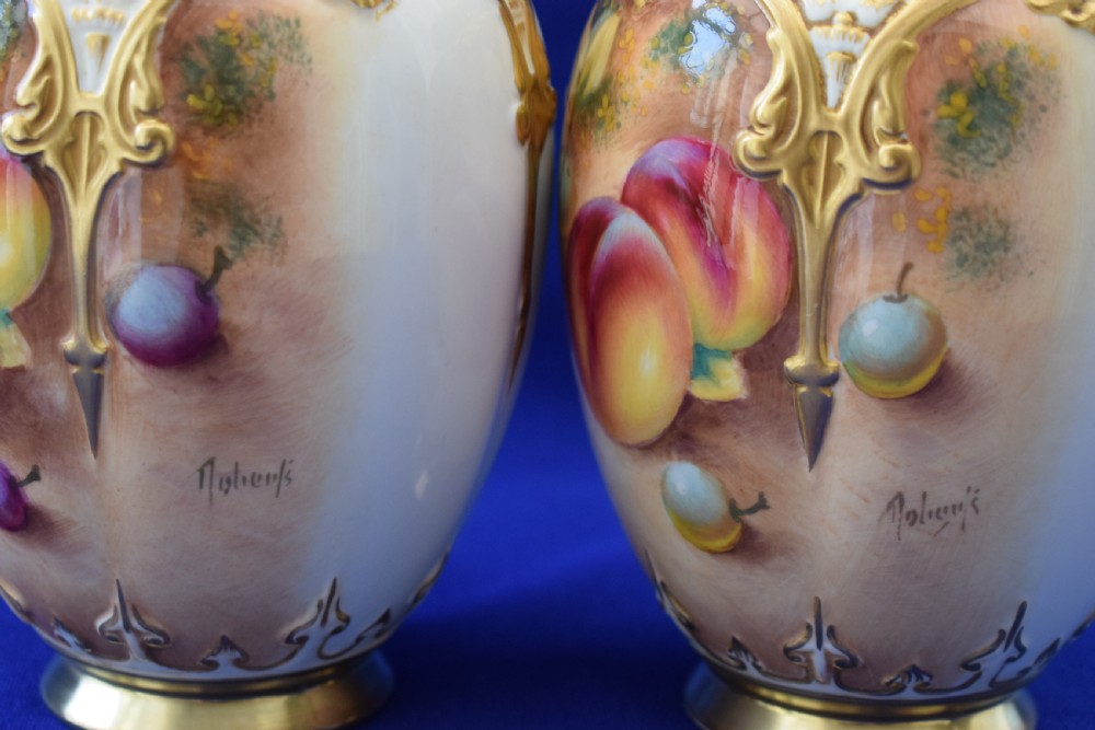 Royal Worcester pair of painted fruit pot pourri vases artist signed View IV