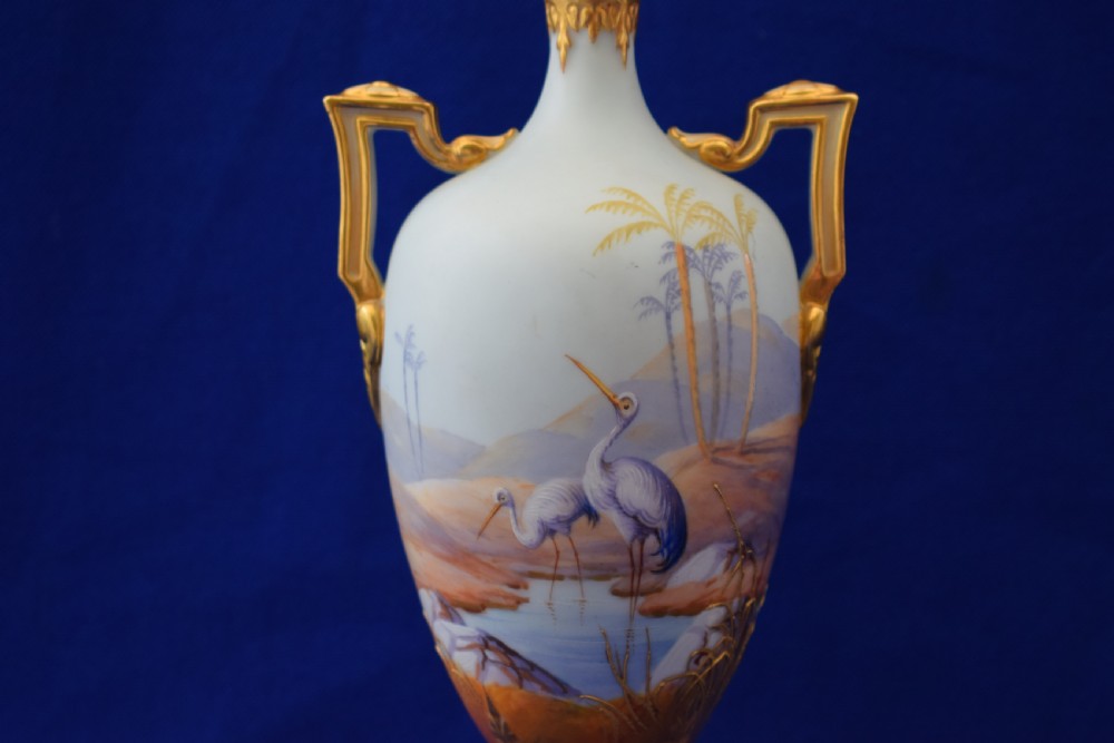 Royal Worcester vase and cover decorated storks by Albert Shuck View IV