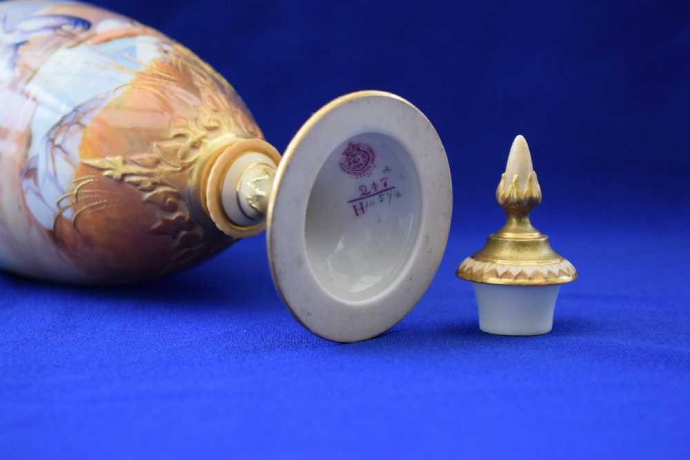 Royal Worcester vase and cover decorated storks by Albert Shuck View VI