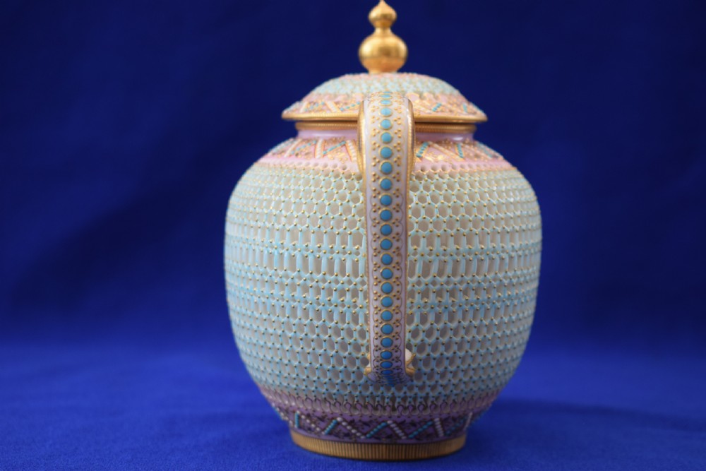 An exceptional Royal Worcester reticulated teapot and cover by George Owen. View III