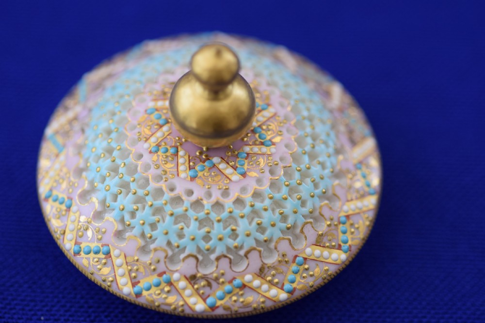 An exceptional Royal Worcester reticulated teapot and cover by George Owen. View VIII