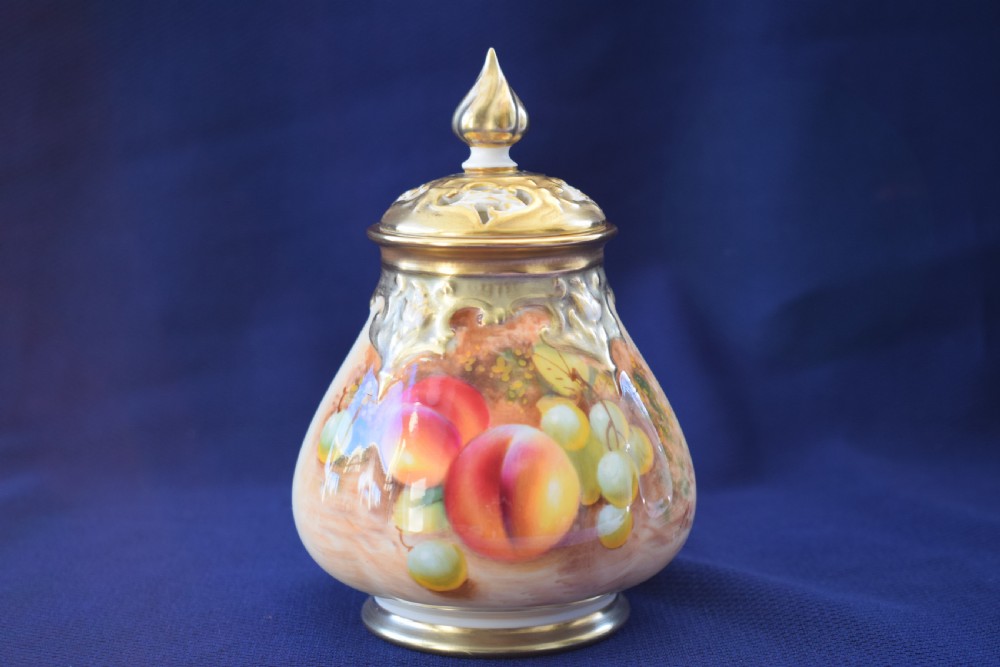 Royal Worcester painted nfruit pot pourri vase and cover