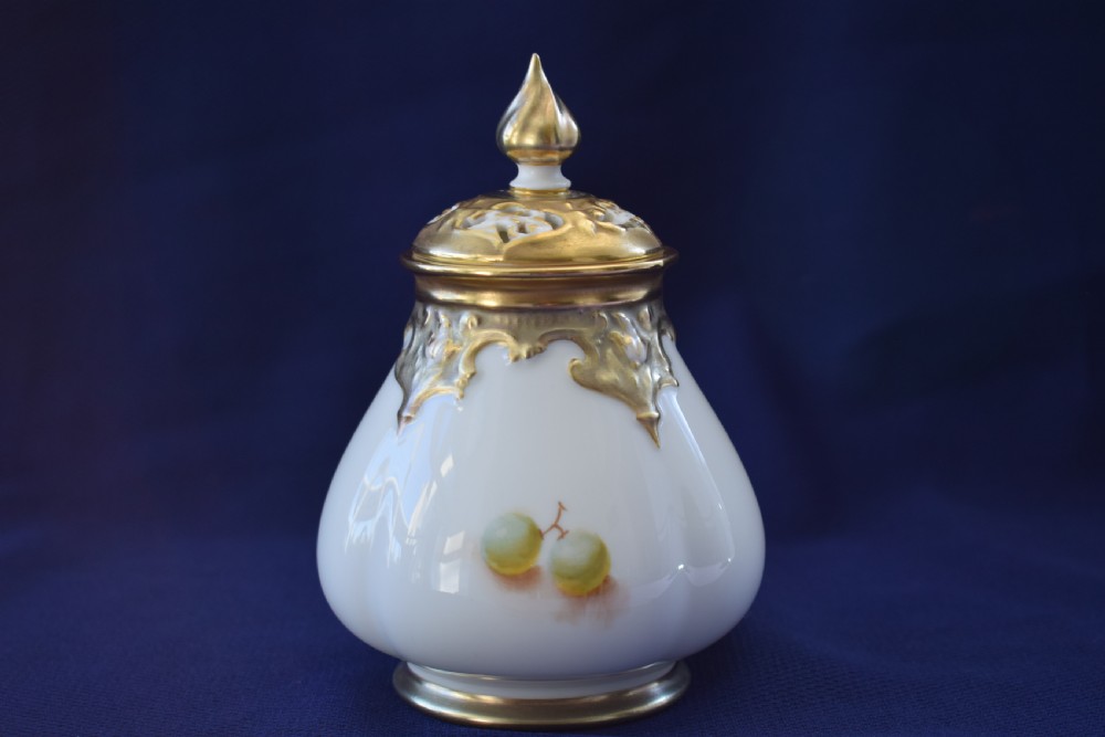 Royal Worcester painted nfruit pot pourri vase and cover View II