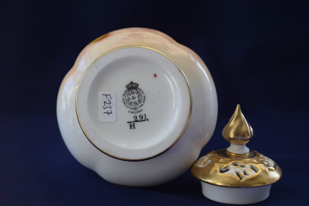 Royal Worcester painted nfruit pot pourri vase and cover View III