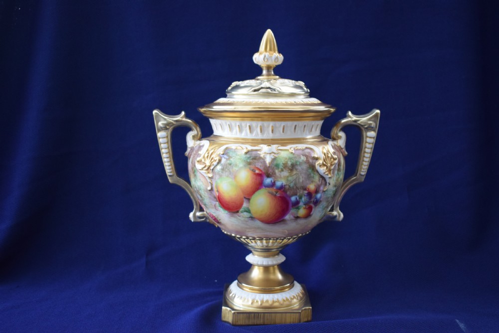 Royal Worcester pot pourri vase and cover painted fruit