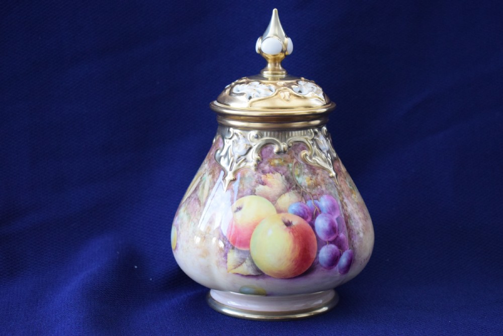 Royal Worcester painted fruit pot pourri vase and cover