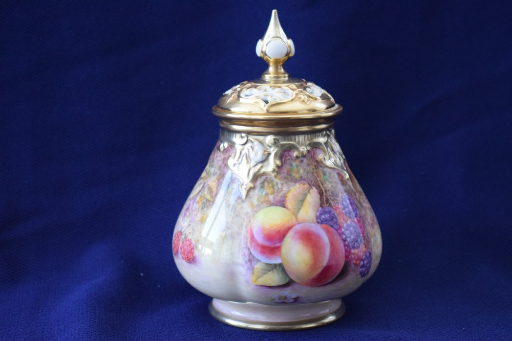 Royal Worcester painted fruit pot pourri vase and cover View II