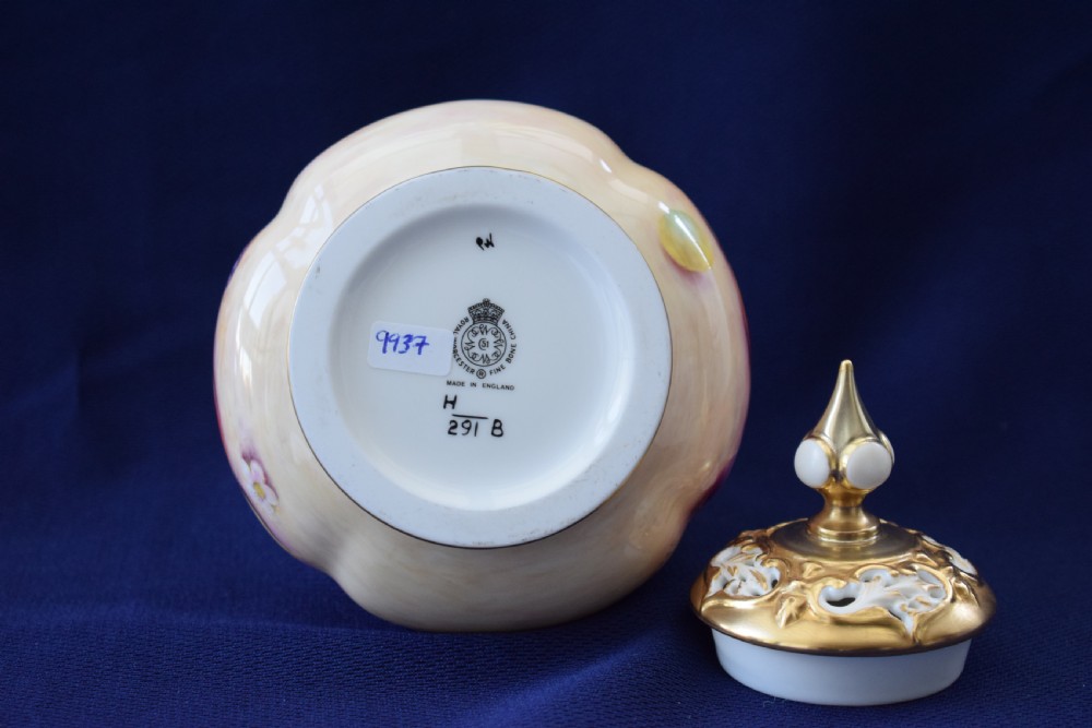 Royal Worcester painted fruit pot pourri vase and cover View III