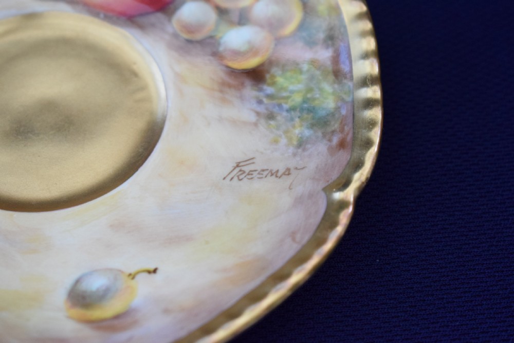 Royal Worcester set of 6 rope edge painted fruit cups and saucers View IV
