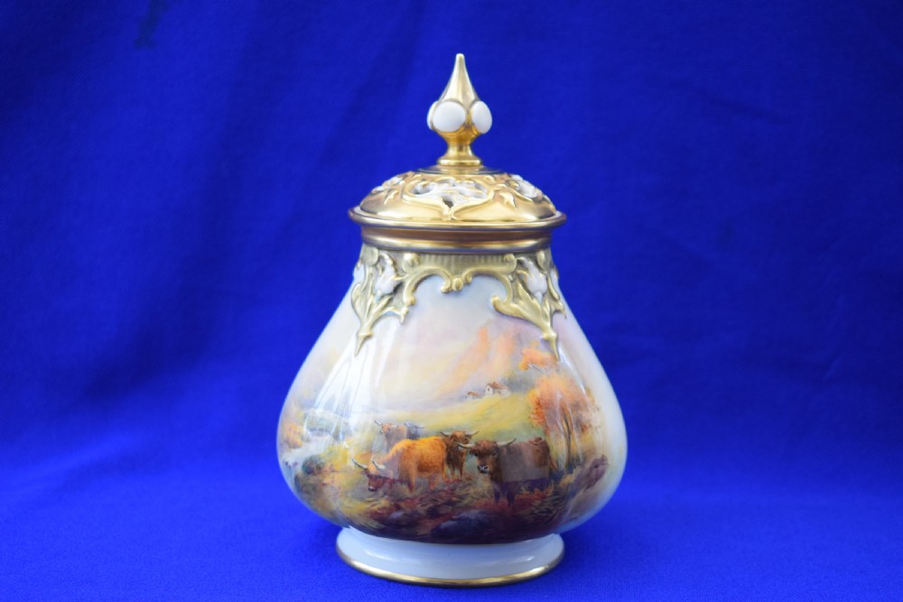 Royal Worcester artist signed Pot pourri vase by H Stinton