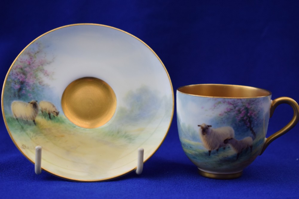 Royal Worcester demi tasse cup and saucer artist signed 