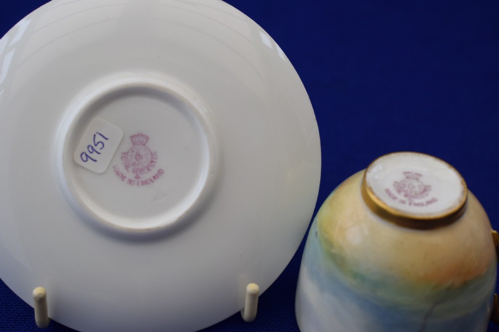 Royal Worcester demi tasse cup and saucer artist signed  View V