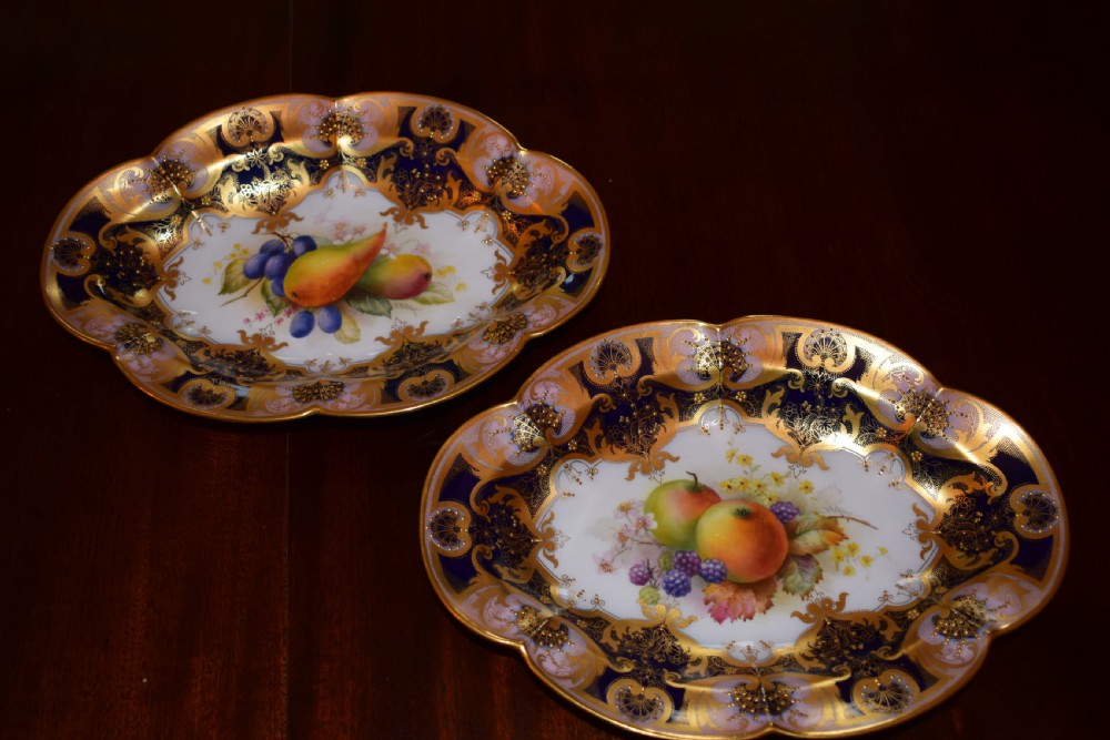 Royal Worcester artist signed 17 piece dessert service painted fruit. View II