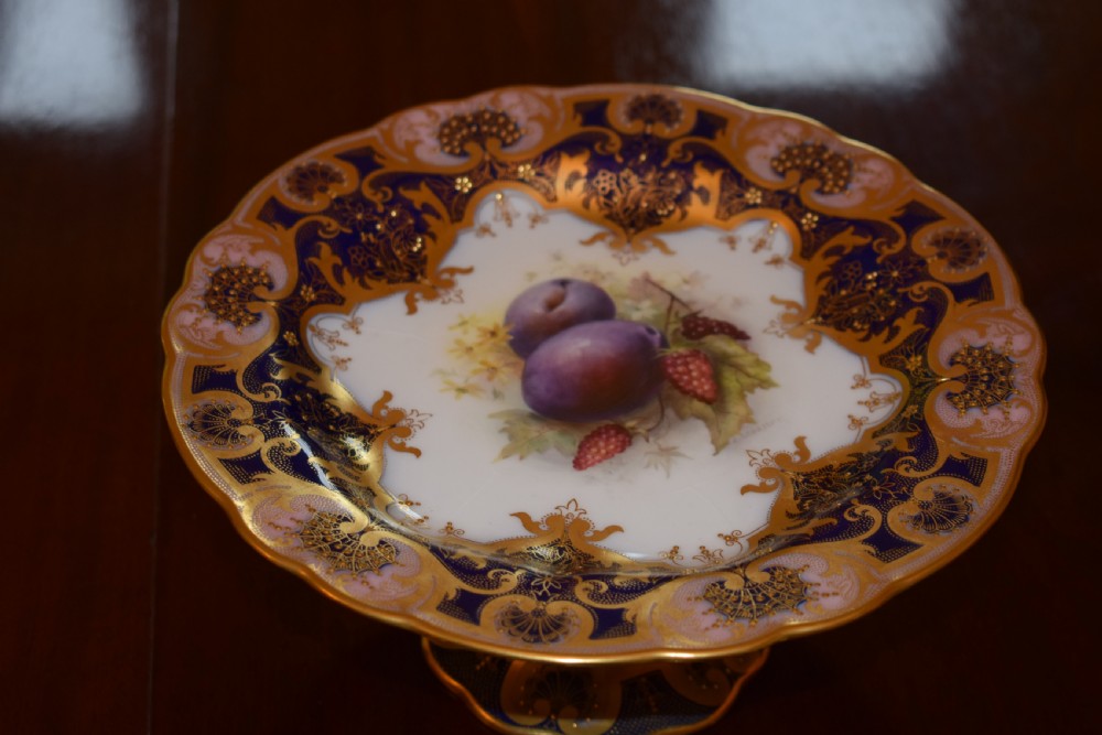 Royal Worcester artist signed 17 piece dessert service painted fruit. View IV